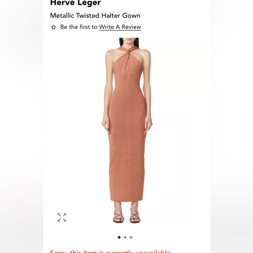 Herve Leger Copper Metallic Halter Midi Dress